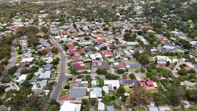 Willunga, South Australia &ndash; 4K Aerial Drone Footage of Historic Township, Residential Streets, Houses, Estates, Rural Landscape, Sports Grounds, Garden and Parks, Scenic Adelaide Hills Region
