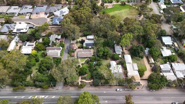 Willunga, South Australia &ndash; 4K Aerial Drone Footage of Historic Township, Residential Streets, Houses, Estates, Rural Landscape, Sports Grounds, Garden and Parks, Scenic Adelaide Hills Region