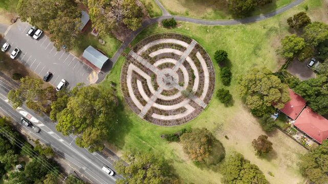 Willunga Jubilee Rose Garden, South Australia &ndash; 4K Aerial Drone Footage of Historic Township, Sports Grounds, Garden and Parks, Scenic Adelaide Hills Region