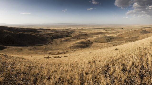 Hills and steppe landscape, near Almaty, Kazakhstan