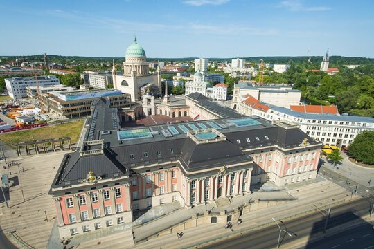 Brandenburg State Parliament, reconstructed city castle, view from Hotel Mercure, Potsdam, Brandenburg, Germany