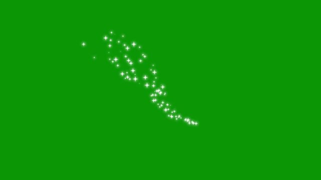 Magical white glitter trail animation, glowing fairy dust streak, sparkling doodle stars shimmer motion, luxury twinkling particles flowing across green screen background, seamless sparkle loop 4k