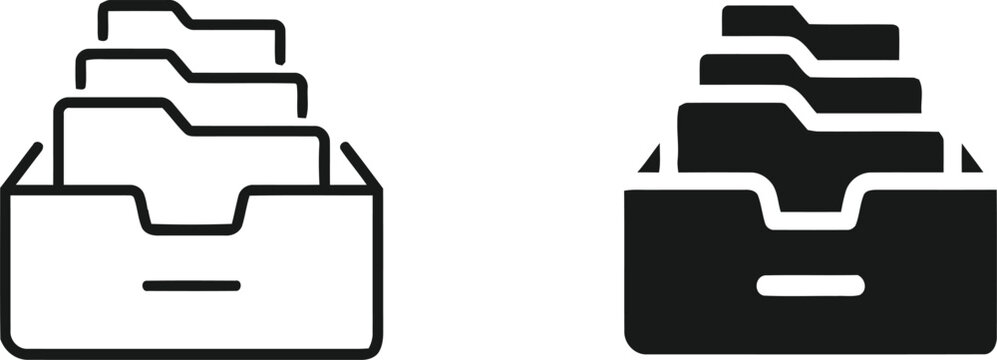 File folder icon set outline and solid black versions