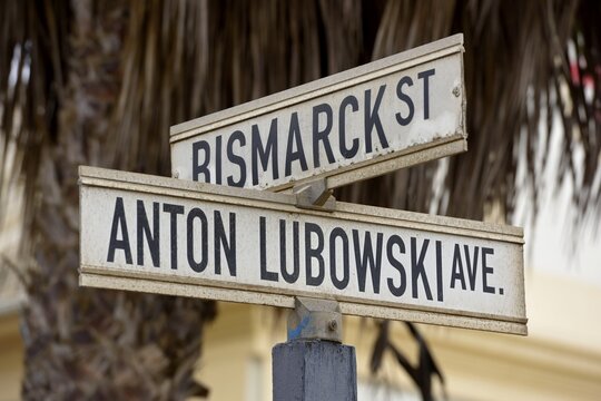 German road sign, Bismarck Stra&szlig;e, Swakopmund, Erongo region, Namibia