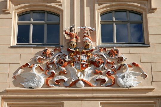 Coat of arms on the Town Hall, Zwickau, Saxony, Germany
