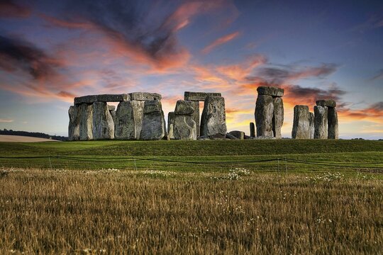 Stonehenge, Neolithic stone circle at sunset, Salisbury Plain, Wiltshire, England, United Kingdom