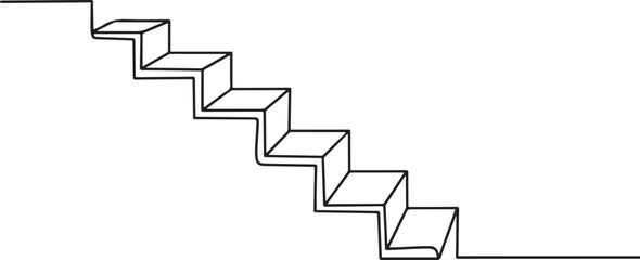 Wooden stairs isolated on a white background. one line Art icon drawing vector © MDABBAS
