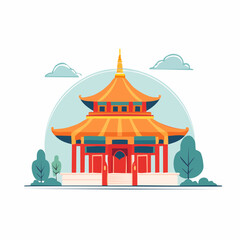Naklejka premium Traditional Asian Pagoda Temple Illustration