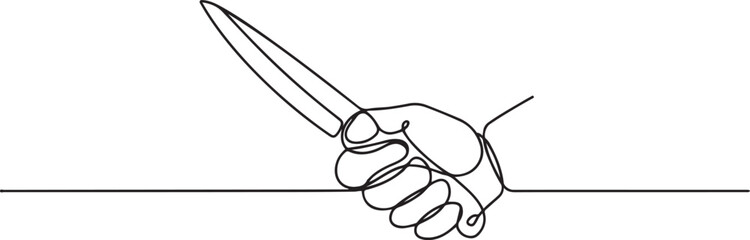 Man hand with a knife isolated on a white background. one line Art icon drawing vector © mst