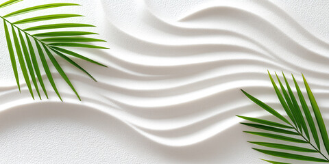 Obraz premium White sand with the palm leaves
