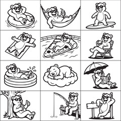 Baby Animals and Human Infants in Various Playful Positions Line Art Illustration Set © Johnny