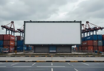 Obraz premium Large blank billboard at shipping container terminal dock