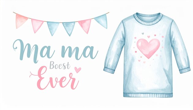 Best Mama Ever- Mother's Day vintage watercolour t- shirt design, in white background