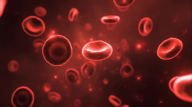 Dreamlike Glowing Red Blood Cells Floating in Dark Atmospheric Space Cinematic Full HD Motion Background for Medical Education