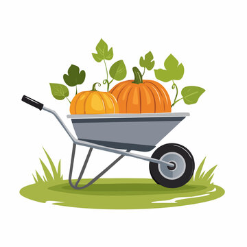 Wheelbarrow full of pumpkins and leaves