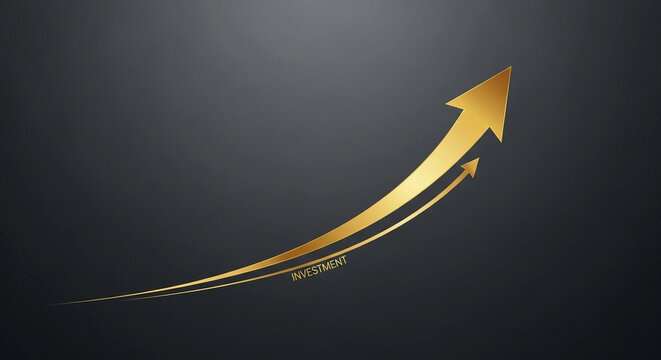Elegant golden arrow soaring upwards in a dynamic, upward trajectory against a dark, gradient background, symbolizing growth, success, and progress.
