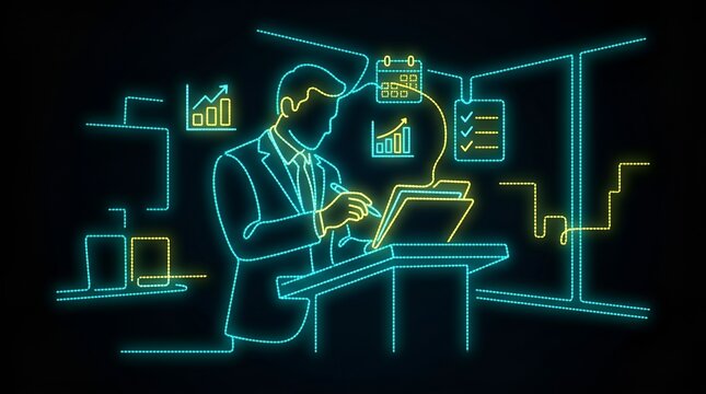 Businessman organizing tasks and schedules at office lectern