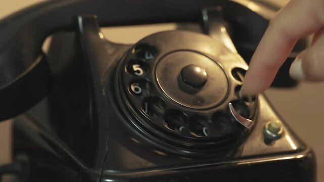 Close Up Female Hand Dialing Vintage Rotary Phone