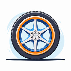 Obraz premium Stylized Car Wheel with Blue and Orange Rim