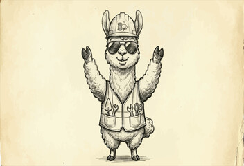 A charming illustration of a llama dressed as a construction worker © MD JAHID13