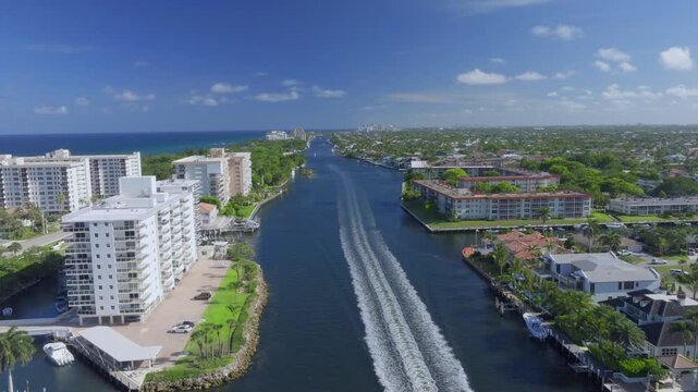 aerial drone view of Hillsboro Beach, Florida with city and ocean