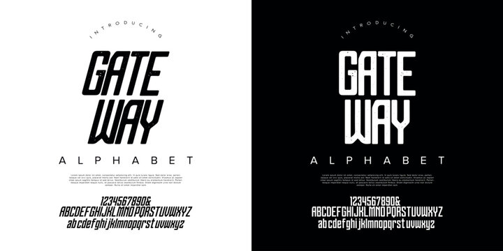 Gate Way alphabet tall condensed display font vector for modern tech architecture identity