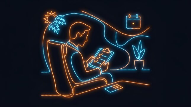 Man relaxing in armchair while checking off items on a list