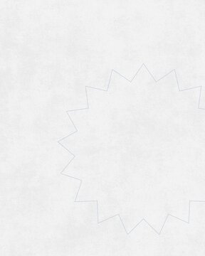Minimalist textured background in pale grey, featuring a subtle, faint outline of a multi-pointed starburst or sunburst sticker shape centered in the frame.