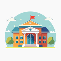 Obraz premium Illustration of a School Building with Trees and Clouds