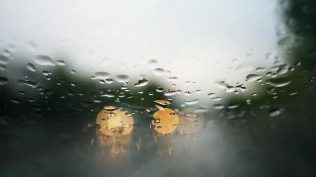 Rainy Drive Through City Traffic Slow Moving Cars Blurred Lights