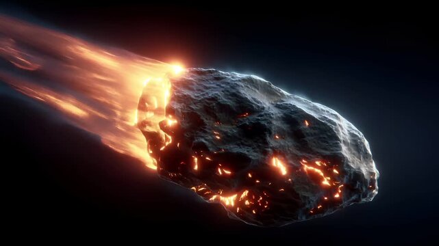 Space universe exploration, fantasy, mysterious. A vivid depiction of a fiery object, likely a meteor or comet, is depicted in a dynamic pose. The object is engulfed in flames.