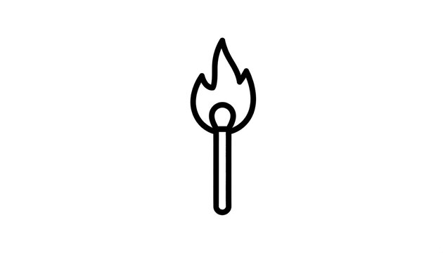 A simple, minimalist black and white icon depicting a burning match, with a clearly defined flame at the top