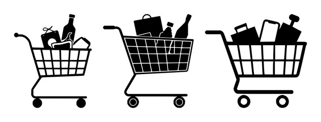 Shopping cart set with solid black icon on white background featuring cart icon, ecommerce, retail with vector and illustration © MdRonok
