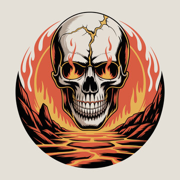 Skull with flames in eyes.
