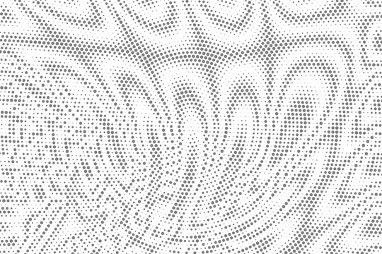 Radial halftone dots. Spotted and dotted stains gradient background. Concentric comic texture with fading effect. Black and white rough gritty wallpaper. Grunge monochrome geometric backdrop. Vector