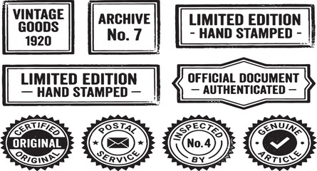 Obraz premium Vintage Rubber Stamp Vector Set - Retro Office Postal Stamps and Labels