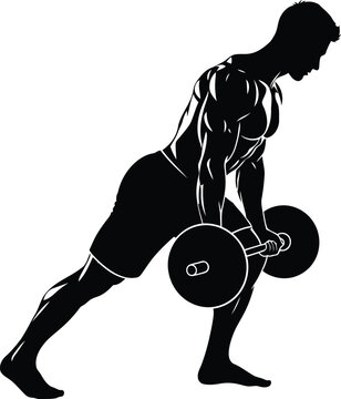 Strong muscular man lifting a heavy barbell for a back workout session in a gym environment for muscle building exercise