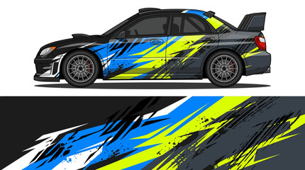 Obraz premium Car with blue yellow black decals.