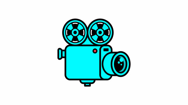 Cartoon Vintage Movie Camera with Two Reels Vector Illustration