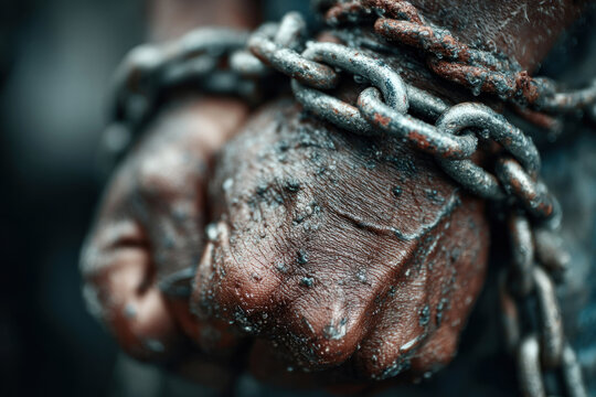 Bound Hands with Rusted Chains &ndash; Human Trafficking, Slavery and Oppression Concept