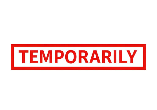 Temporarily red rubber stamp on white background, rectangular frame with bold text, temporary status indicator for business and logistics
