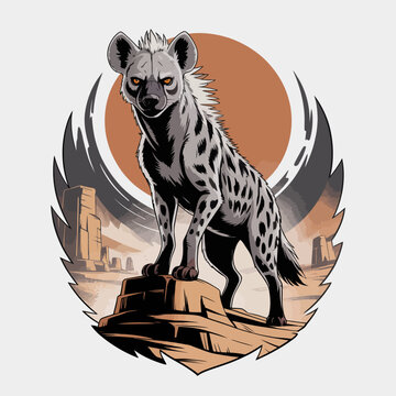 Spotted Hyena Standing on Rock Formation.