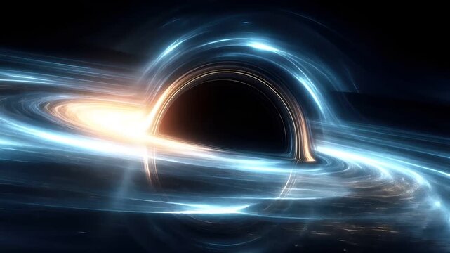 Black hole, fantasy, mysterious. A digital artwork depicts a swirling vortex of light and shadow, resembling a galaxy or a celestial body.