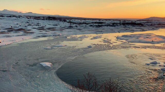 The beautiful historic Thingvellir National Park in Iceland in winter