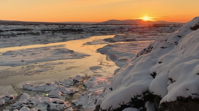 The beautiful historic Thingvellir National Park in Iceland in winter