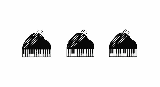 Three black grand piano icons in minimalist design.