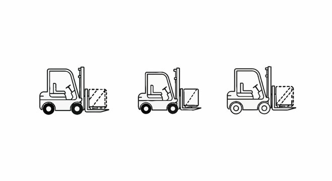 Black and white forklift trucks with different loads illustration.