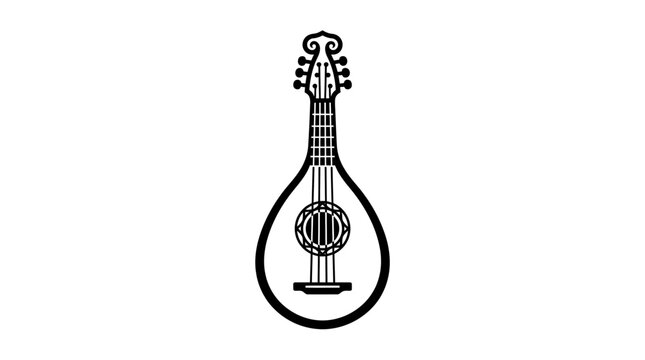 Detailed black and white lute mandolin illustration design.