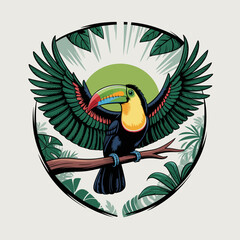 Fototapeta premium Colorful Toucan Perched on Branch.