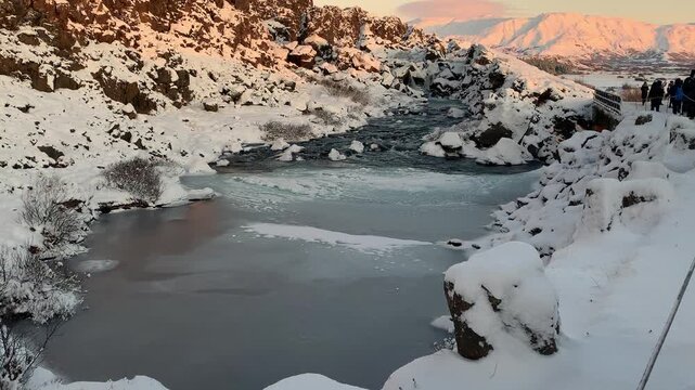 The beautiful historic Thingvellir National Park in Iceland in winter